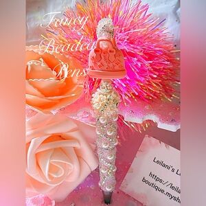 Fancy beaded pen/pink purse/pink pearl pen/pink rhinestone flower/gifts